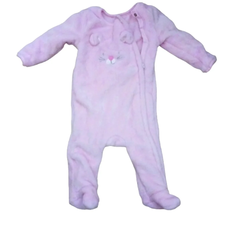 Absorba Super Soft Pink Velour Zippered Footed Onesie
